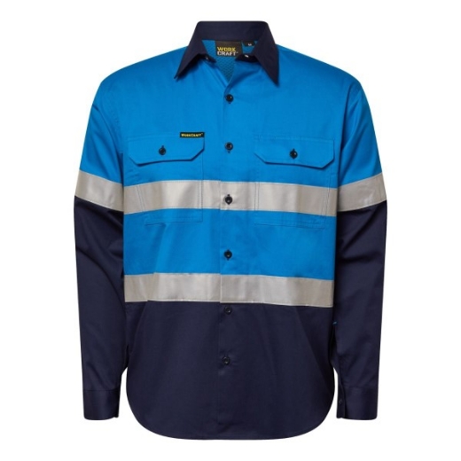Picture of Work Craft Cotton Drill Shirt Vented Lightweight Long Sleeve with Reflective Tape (Night Use Only)